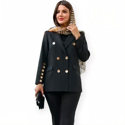 مانتو کتی مجلسی زنانه مشکی کرپ مازراتی – فری سایز شیک و رسمی