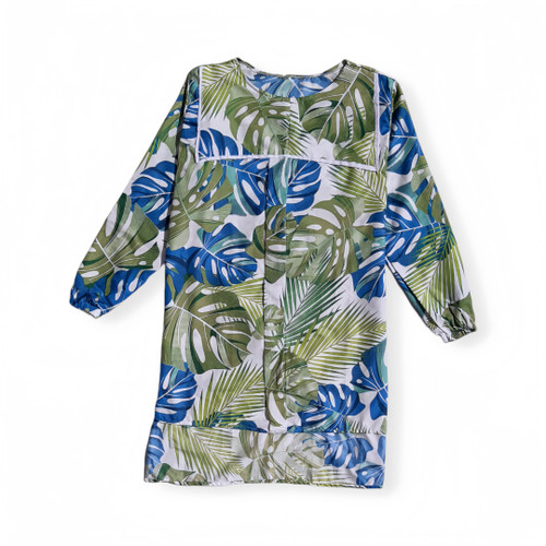 شومیز زنانه مانتویی طرح برگ انجیری رنگ سبز روشن – فری سایز، راحت و خنک