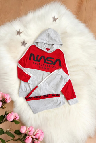 ست هودی و شلوار اسپرت زنانه قرمز برند NASA با طراحی لش و راحت